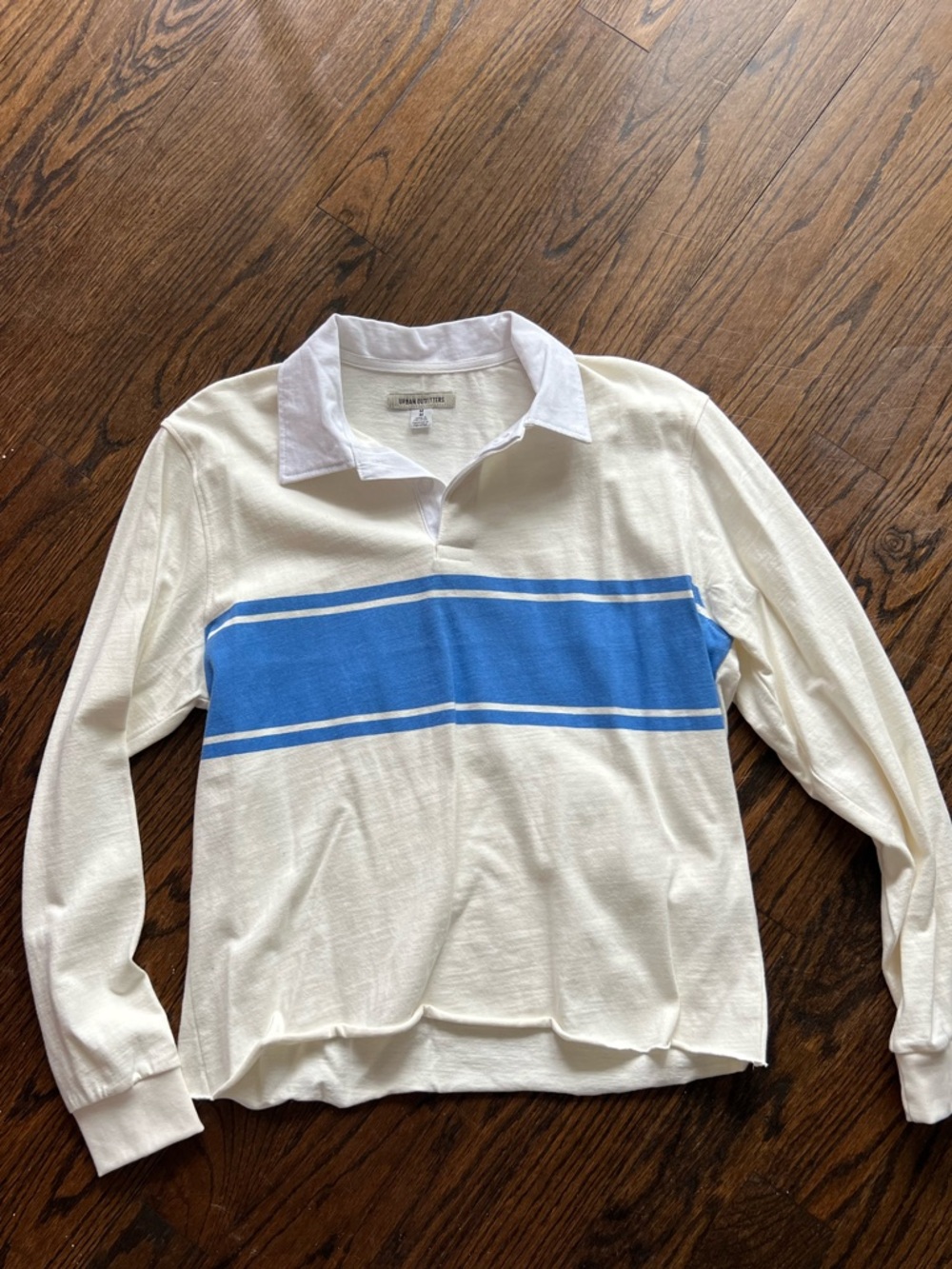 Urban Outfitters White Polo Top with Blue Stripes
